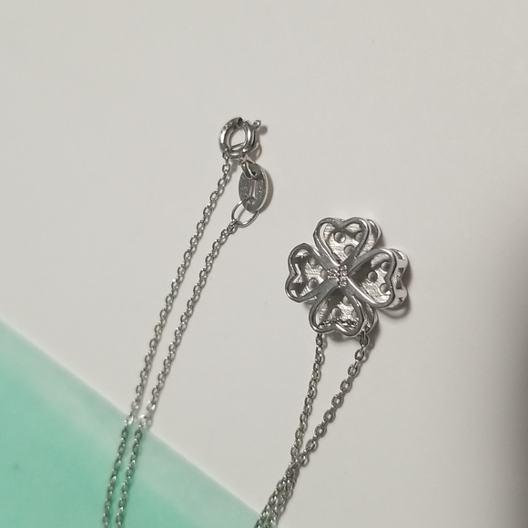 925 Sterling Silver Clover Pendant Necklace With CZ - Picture 5 of 8
